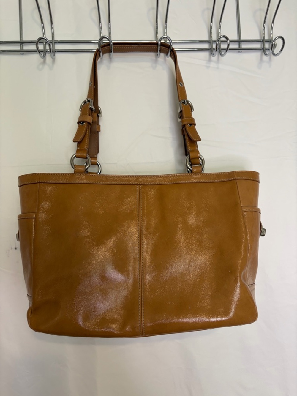 Coach Tan Leather Shoulder Bag with Front Pleats - Picture 10 of 12